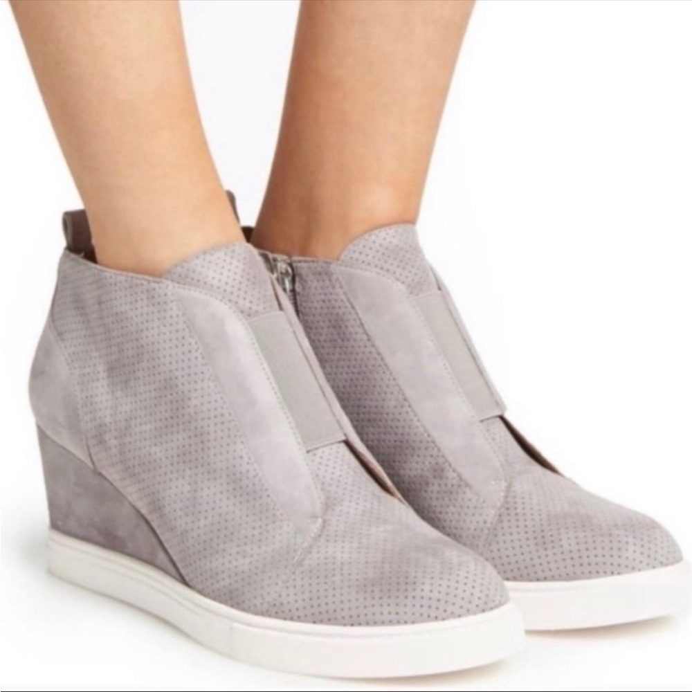 Paolo - grey perforated suede wedge sneakers, size 8
